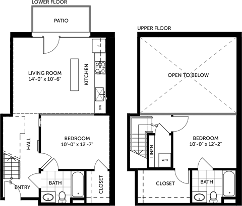 brick 2 bed- 2 bath loft 904 sqft